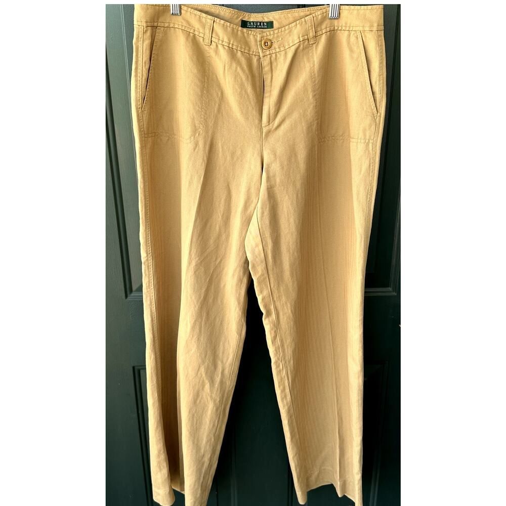 Lauren Ralph Lauren Sz 10 Linen Cotton Flat Front Wide Leg Classic Pants Office